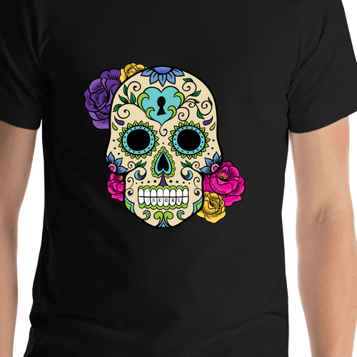 Personalized Sugar Skull T-Shirt - Black - Shirt Close-Up View
