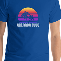 Thumbnail for Personalized Sunset Palm Tree T-Shirt - Blue - Shirt Close-Up View