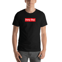 Thumbnail for Personalized Super Parody T-Shirt - Black - Irony Boy - Shirt View