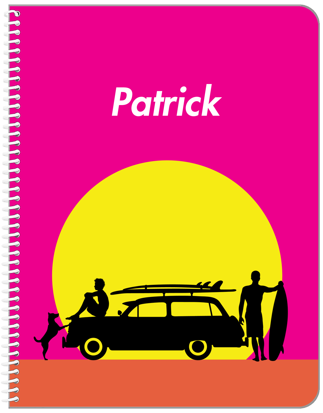 Personalized Surfing Notebook II - Surfer Silhouette I - Front View