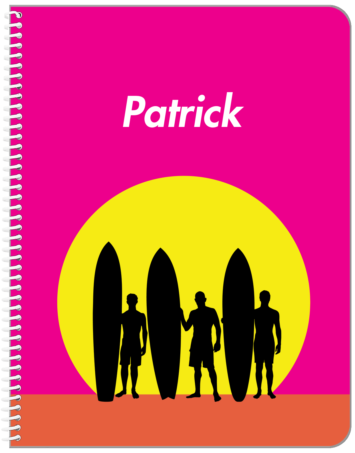 Personalized Surfing Notebook II - Surfer Silhouette V - Front View