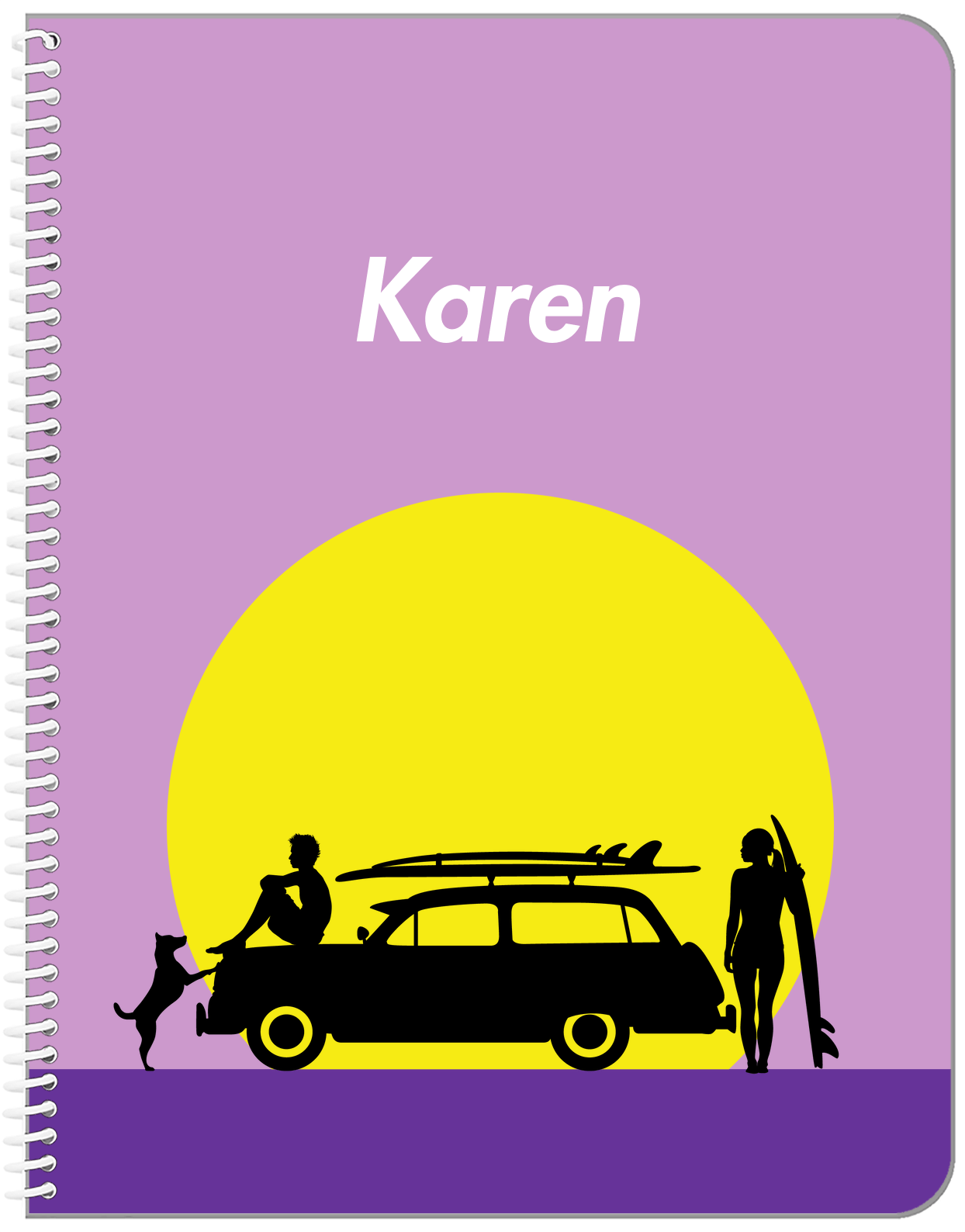 Personalized Surfing Notebook III - Surfer Silhouette I - Front View