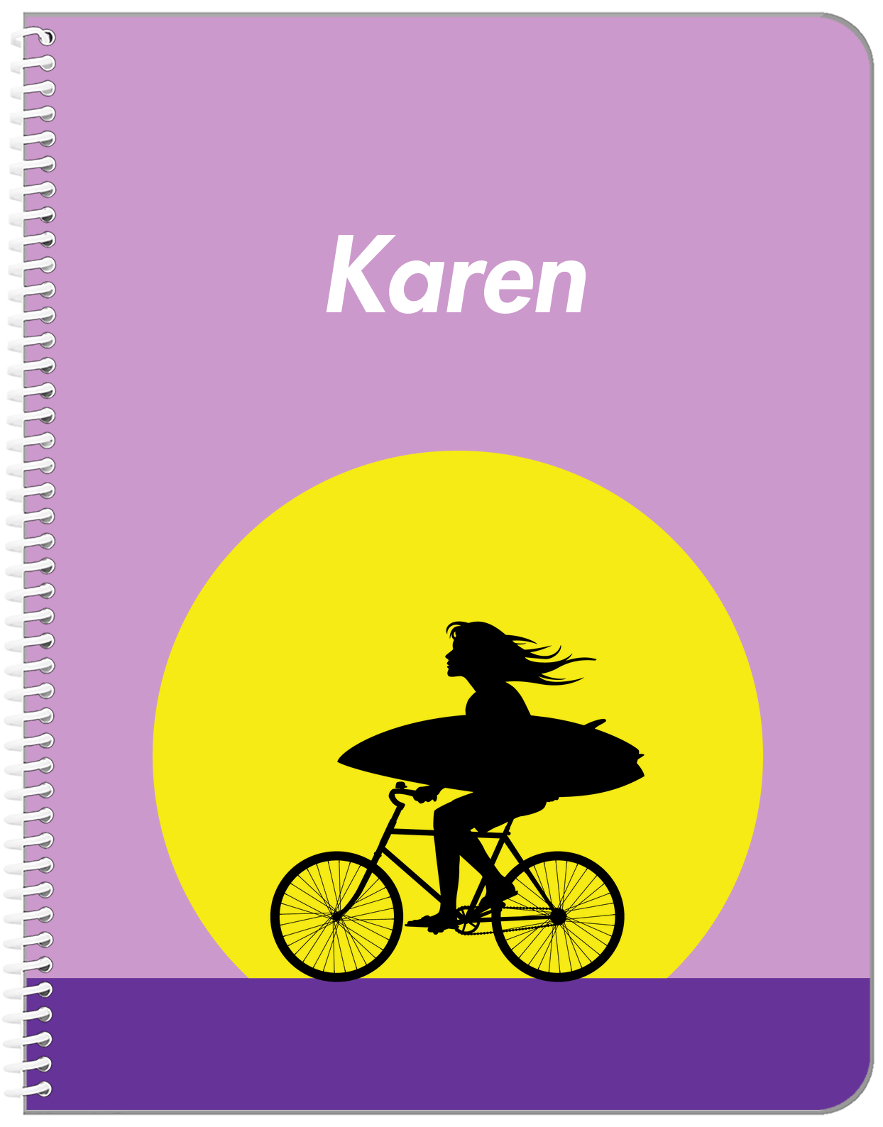 Personalized Surfing Notebook III - Surfer Silhouette II - Front View