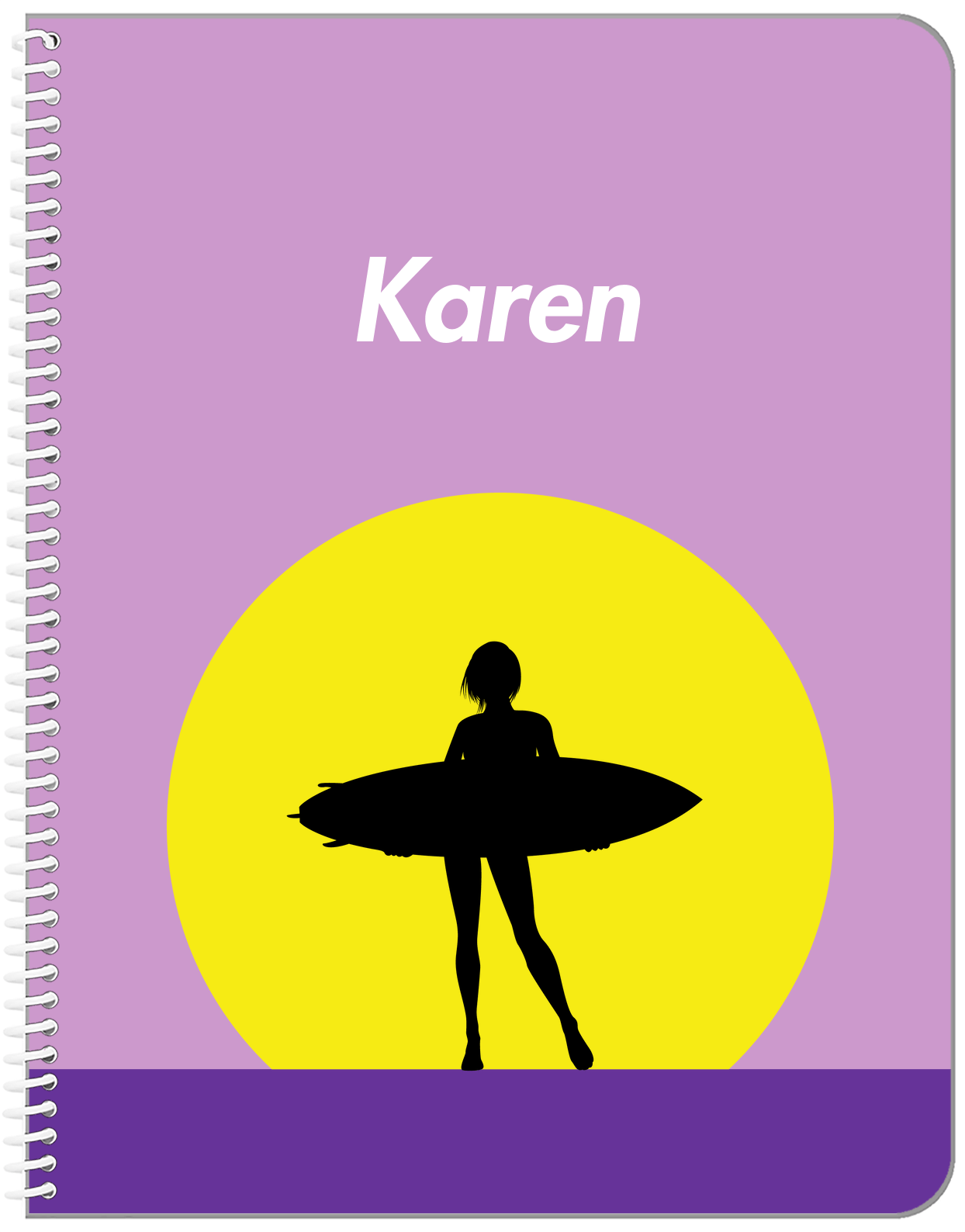 Personalized Surfing Notebook III - Surfer Silhouette III - Front View
