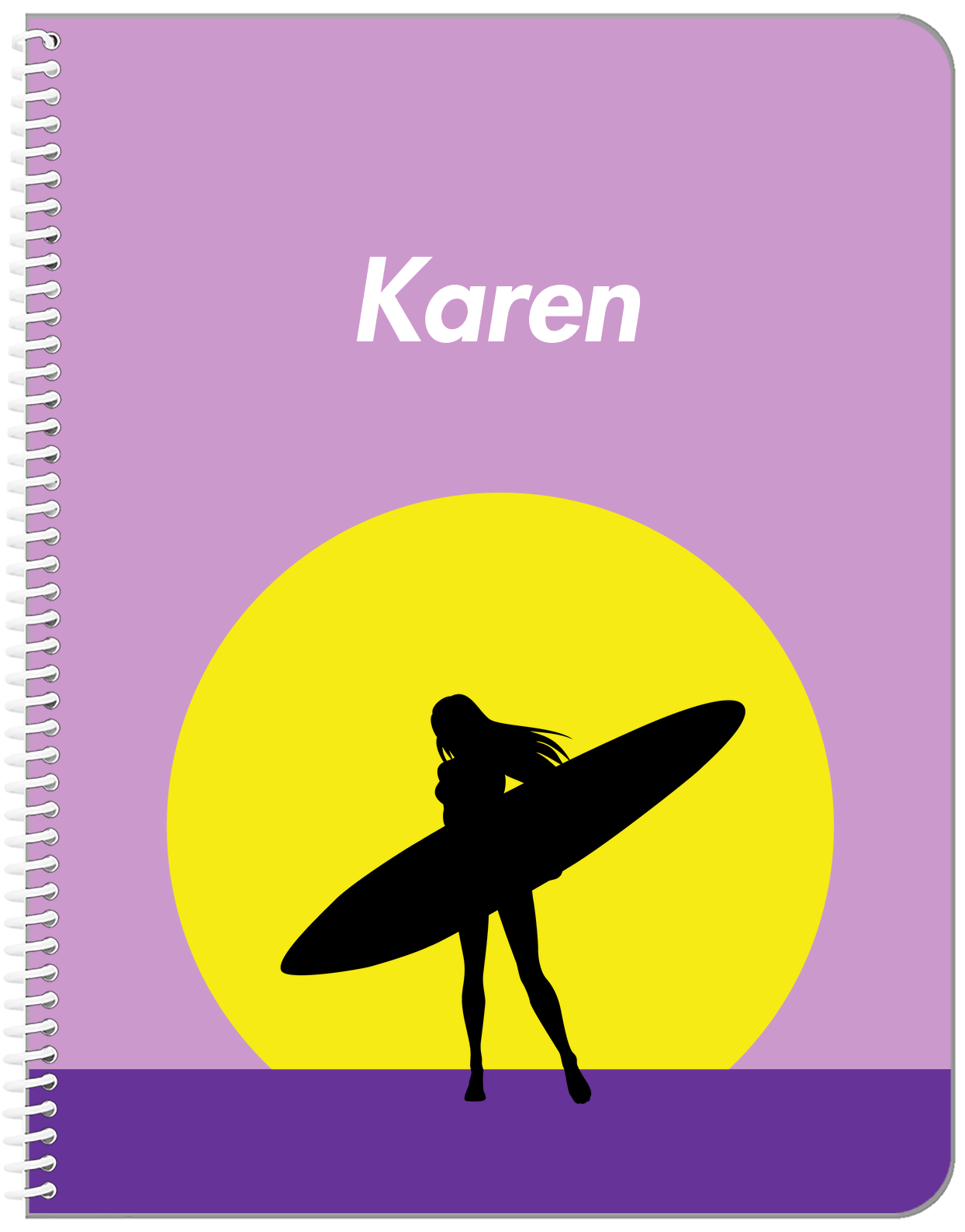Personalized Surfing Notebook III - Surfer Silhouette IV - Front View