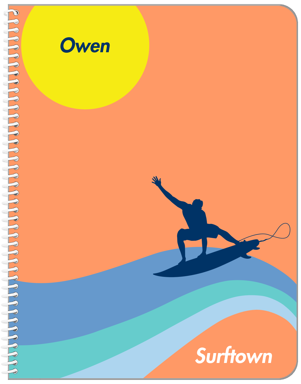 Personalized Surfing Notebook IV - Surfer Silhouette I - Front View