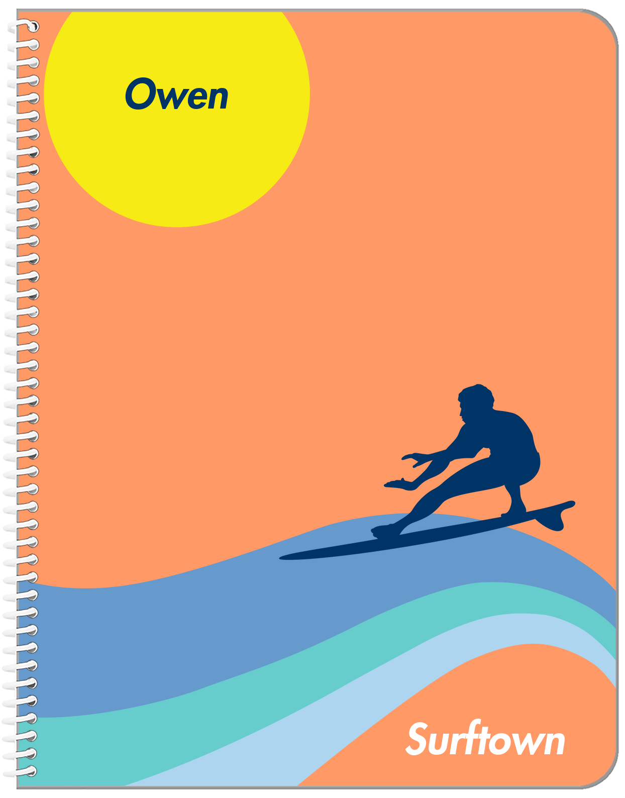 Personalized Surfing Notebook IV - Surfer Silhouette II - Front View