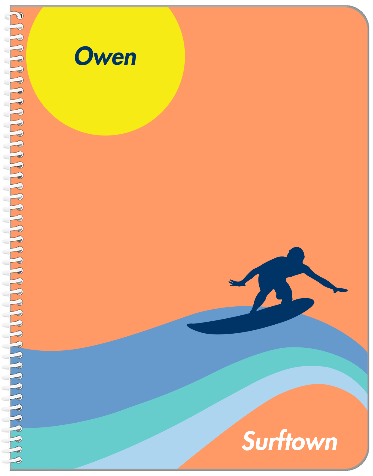 Personalized Surfing Notebook IV - Surfer Silhouette IV - Front View