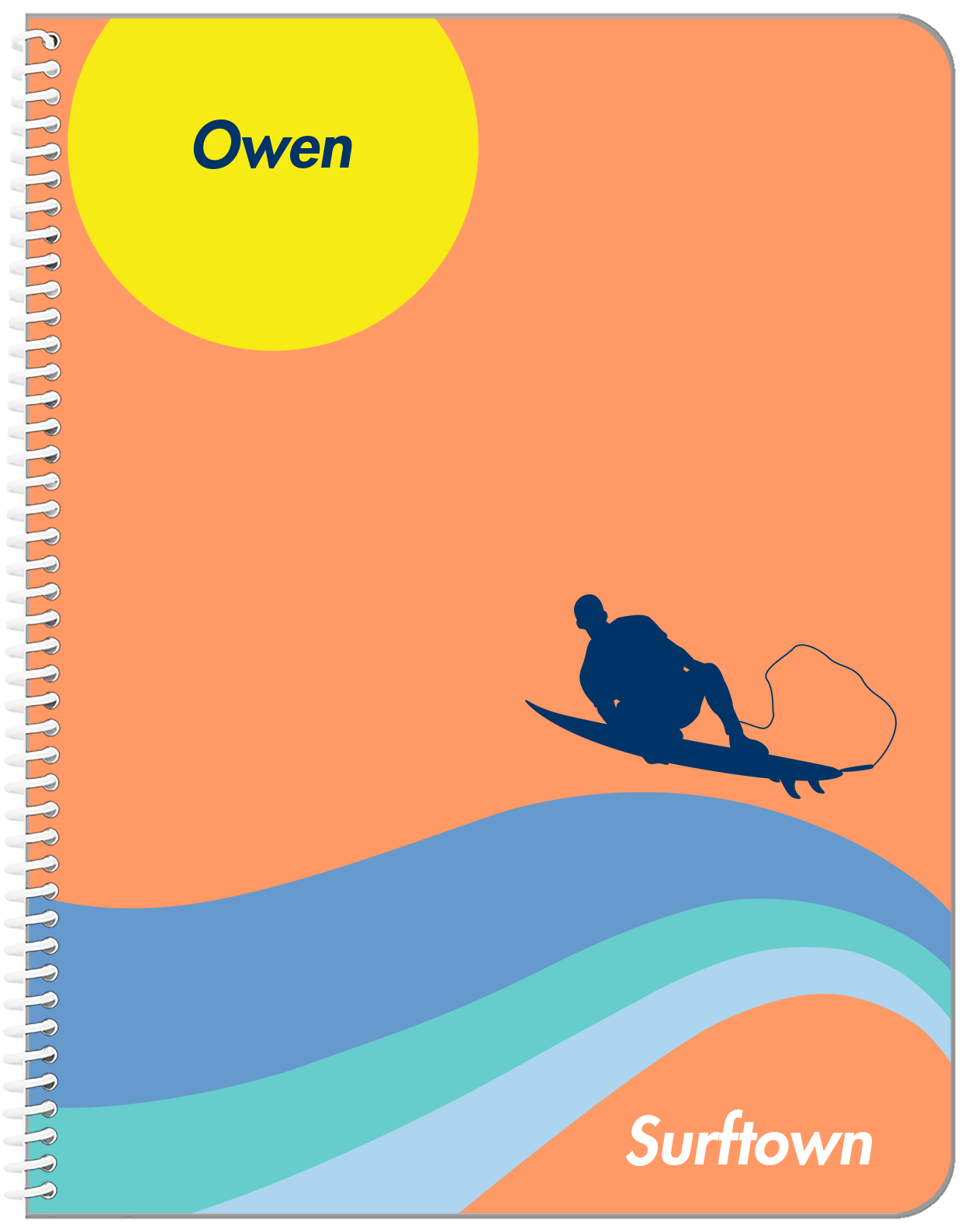 Personalized Surfing Notebook IV - Surfer Silhouette V - Front View