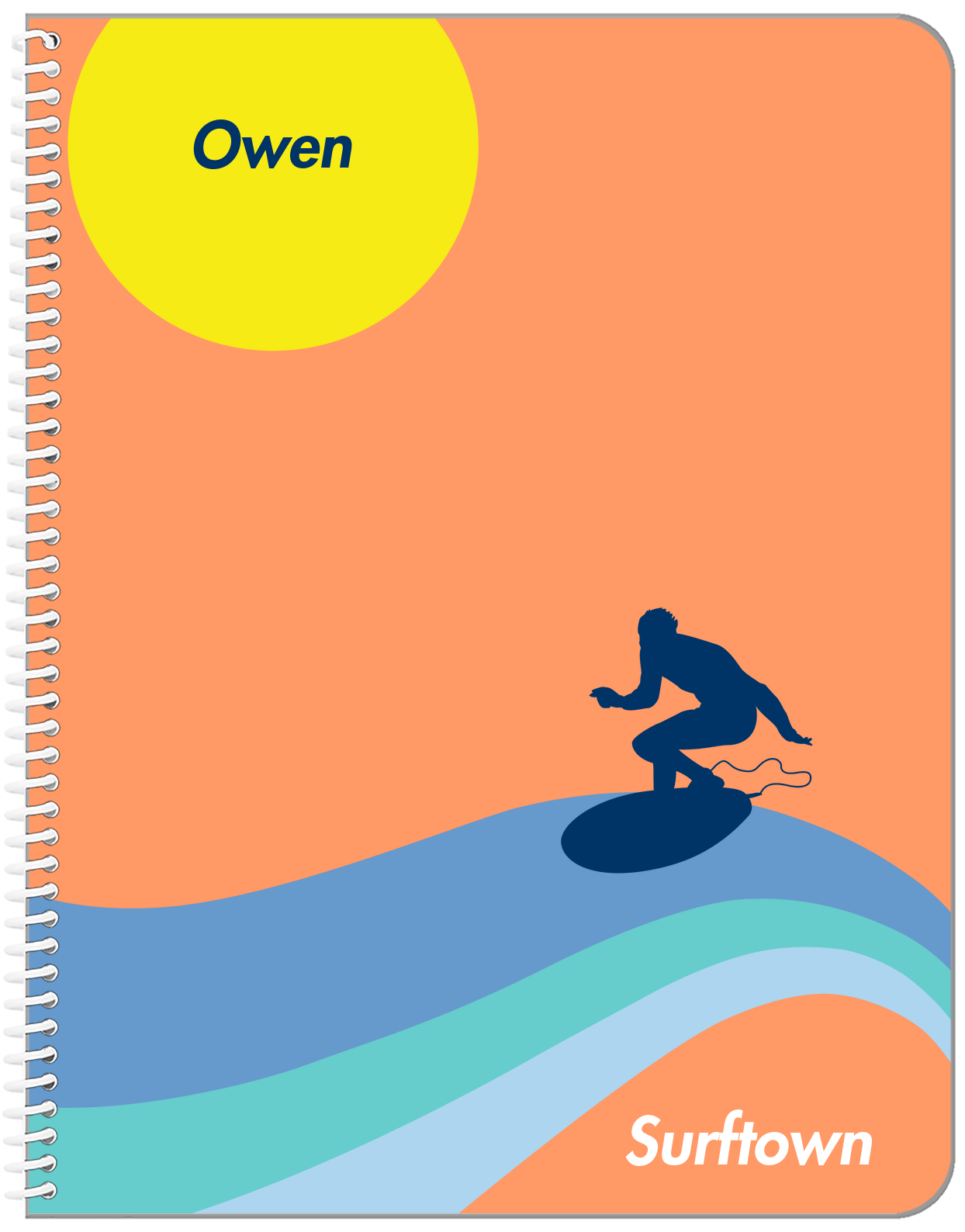 Personalized Surfing Notebook IV - Surfer Silhouette VI - Front View