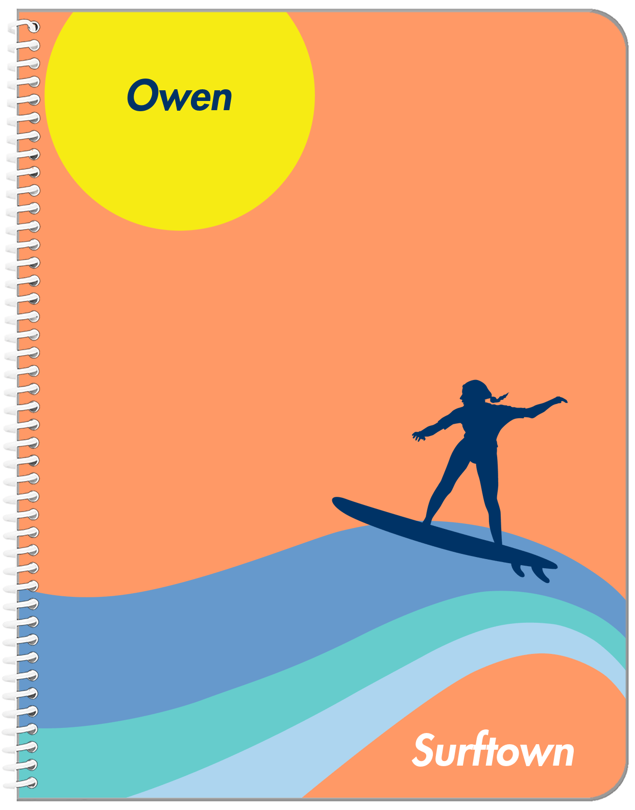 Personalized Surfing Notebook IV - Surfer Silhouette VII - Front View