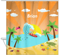Thumbnail for Personalized Surfing Shower Curtain I - Blond Boy - Hanging View