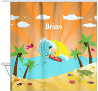 Thumbnail for Personalized Surfing Shower Curtain I - Asian Boy - Hanging View