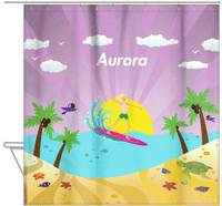 Thumbnail for Personalized Surfing Shower Curtain II - Blonde Girl - Hanging View