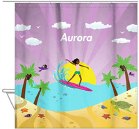 Thumbnail for Personalized Surfing Shower Curtain II - Black Girl I - Hanging View