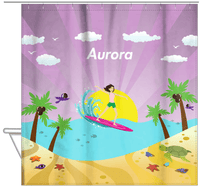 Thumbnail for Personalized Surfing Shower Curtain II - Asian Girl - Hanging View