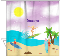 Thumbnail for Personalized Surfing Shower Curtain IV - Blonde Girl - Hanging View