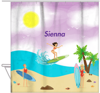 Thumbnail for Personalized Surfing Shower Curtain IV - Black Hair Girl - Hanging View