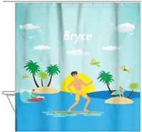 Thumbnail for Personalized Surfing Shower Curtain V - Black Hair Boy - Hanging View