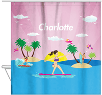 Thumbnail for Personalized Surfing Shower Curtain VI - Asian Girl - Hanging View