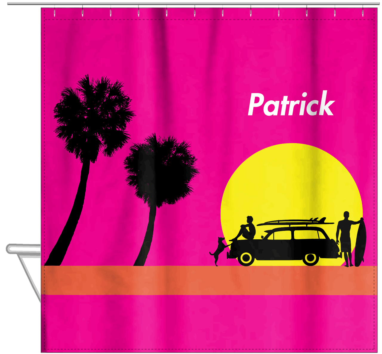 Personalized Surfing Shower Curtain VIII - Surfer Silhouette I - Hanging View