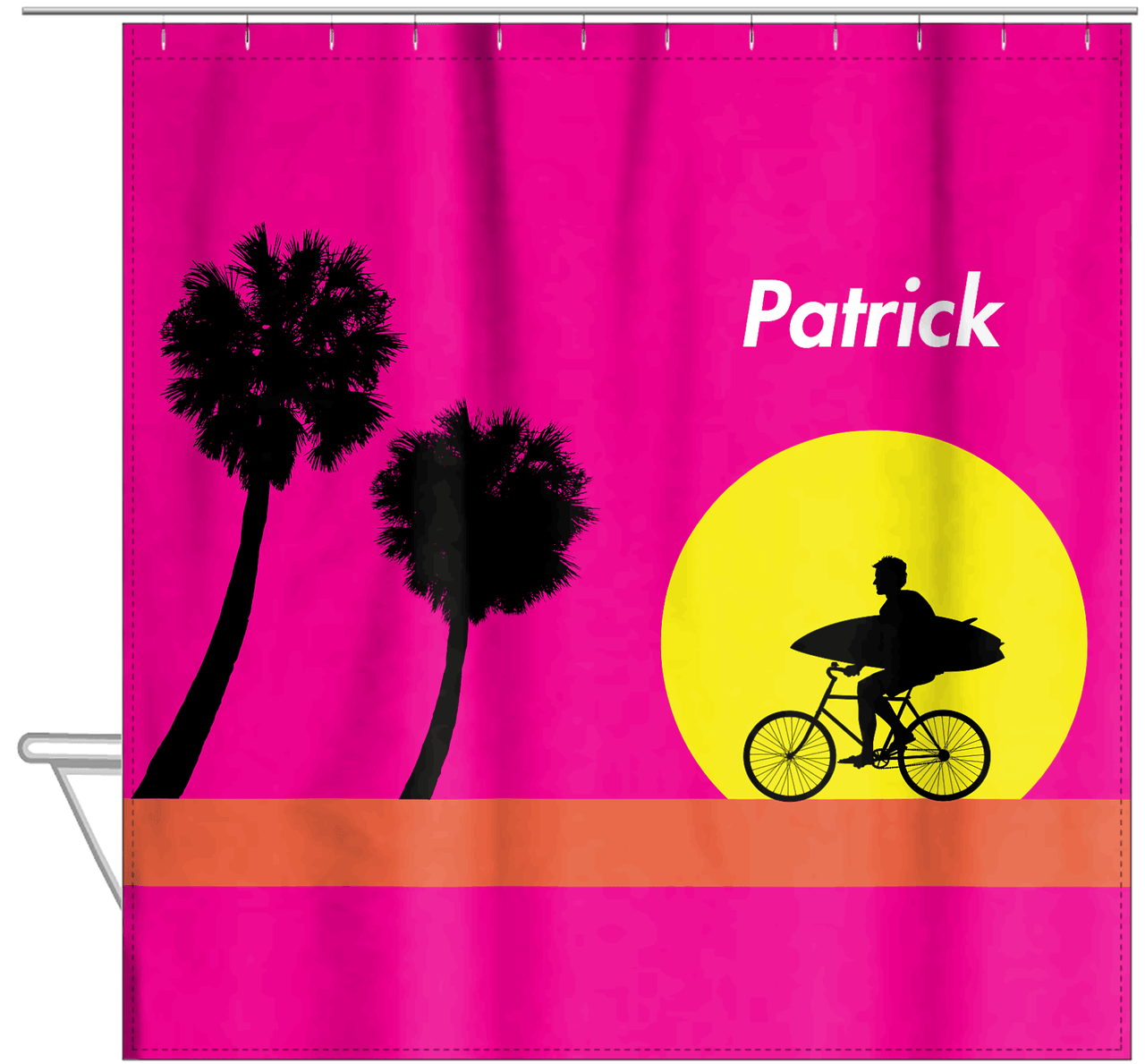 Personalized Surfing Shower Curtain VIII - Surfer Silhouette II - Hanging View