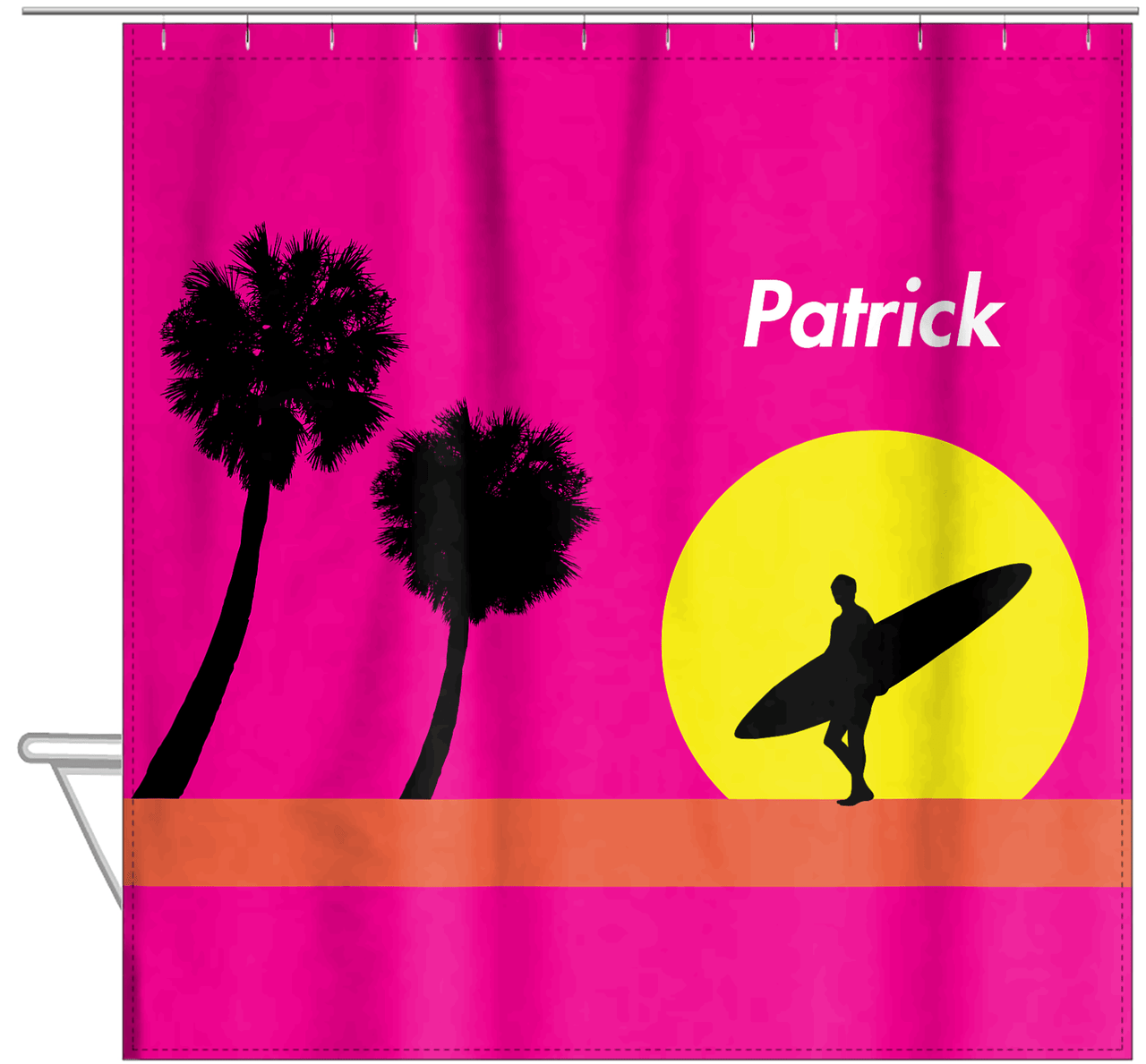 Personalized Surfing Shower Curtain VIII - Surfer Silhouette IV - Hanging View