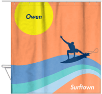 Thumbnail for Personalized Surfing Shower Curtain X - Surfer Silhouette I - Hanging View