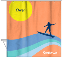 Thumbnail for Personalized Surfing Shower Curtain X - Surfer Silhouette VII - Hanging View
