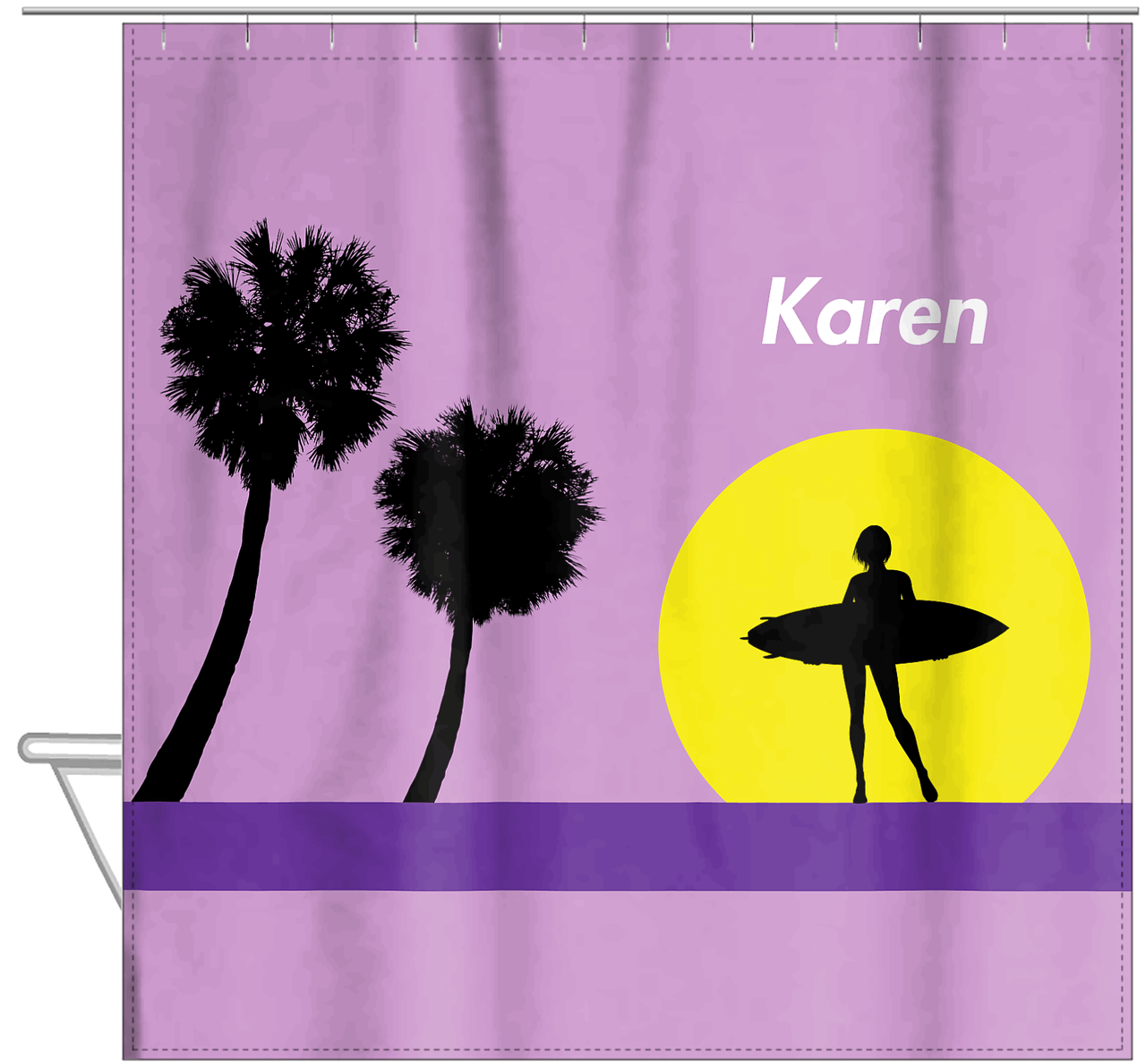 Personalized Surfing Shower Curtain IX - Surfer Silhouette III - Hanging View