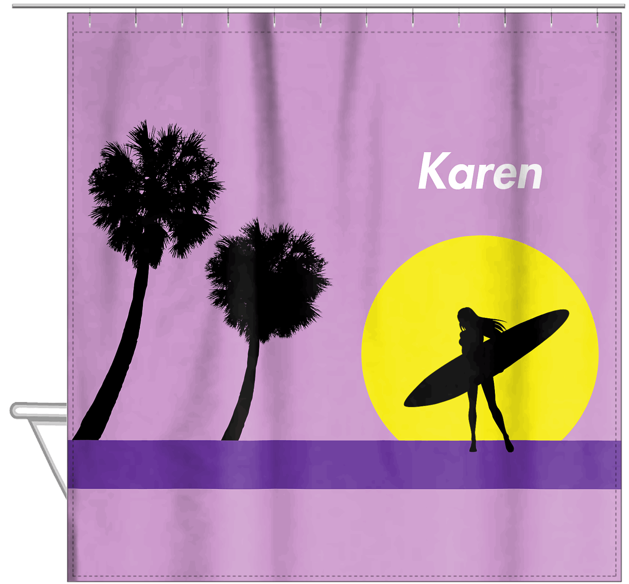 Personalized Surfing Shower Curtain IX - Surfer Silhouette IV - Hanging View