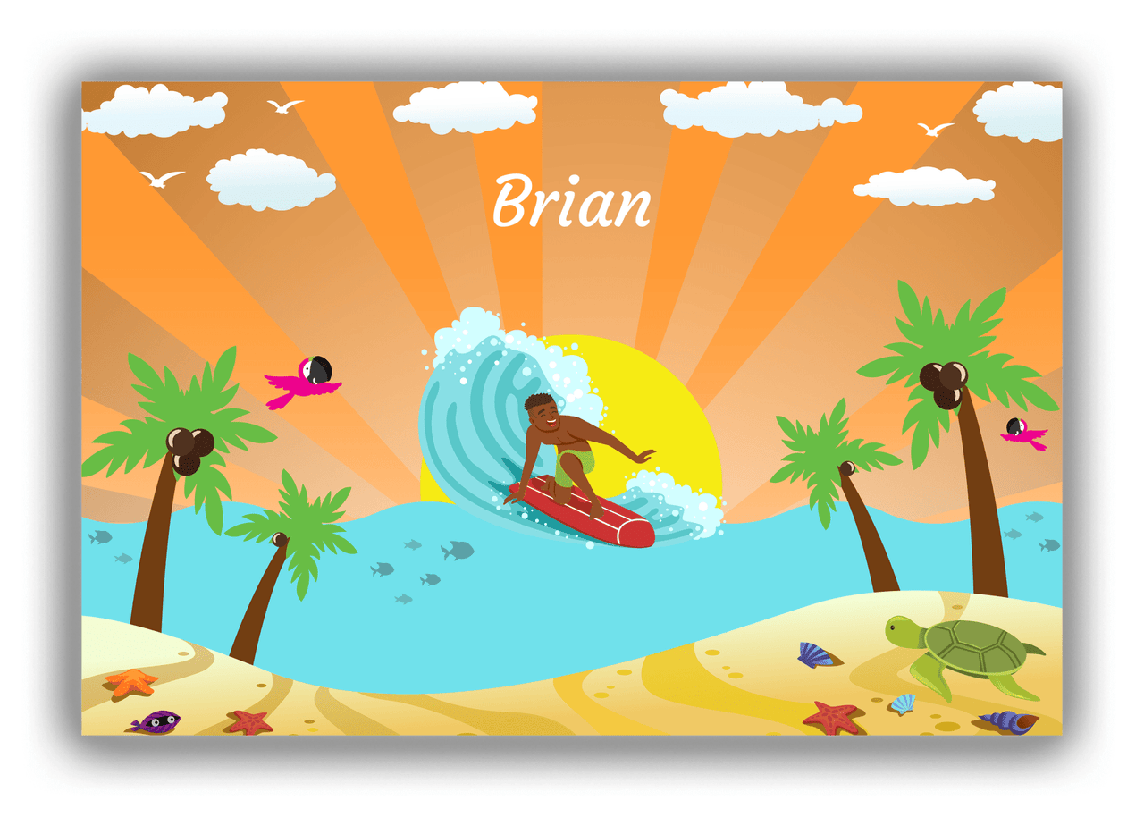 Personalized Surfing Canvas Wrap & Photo Print I - Orange Background - Black Boy I - Front View