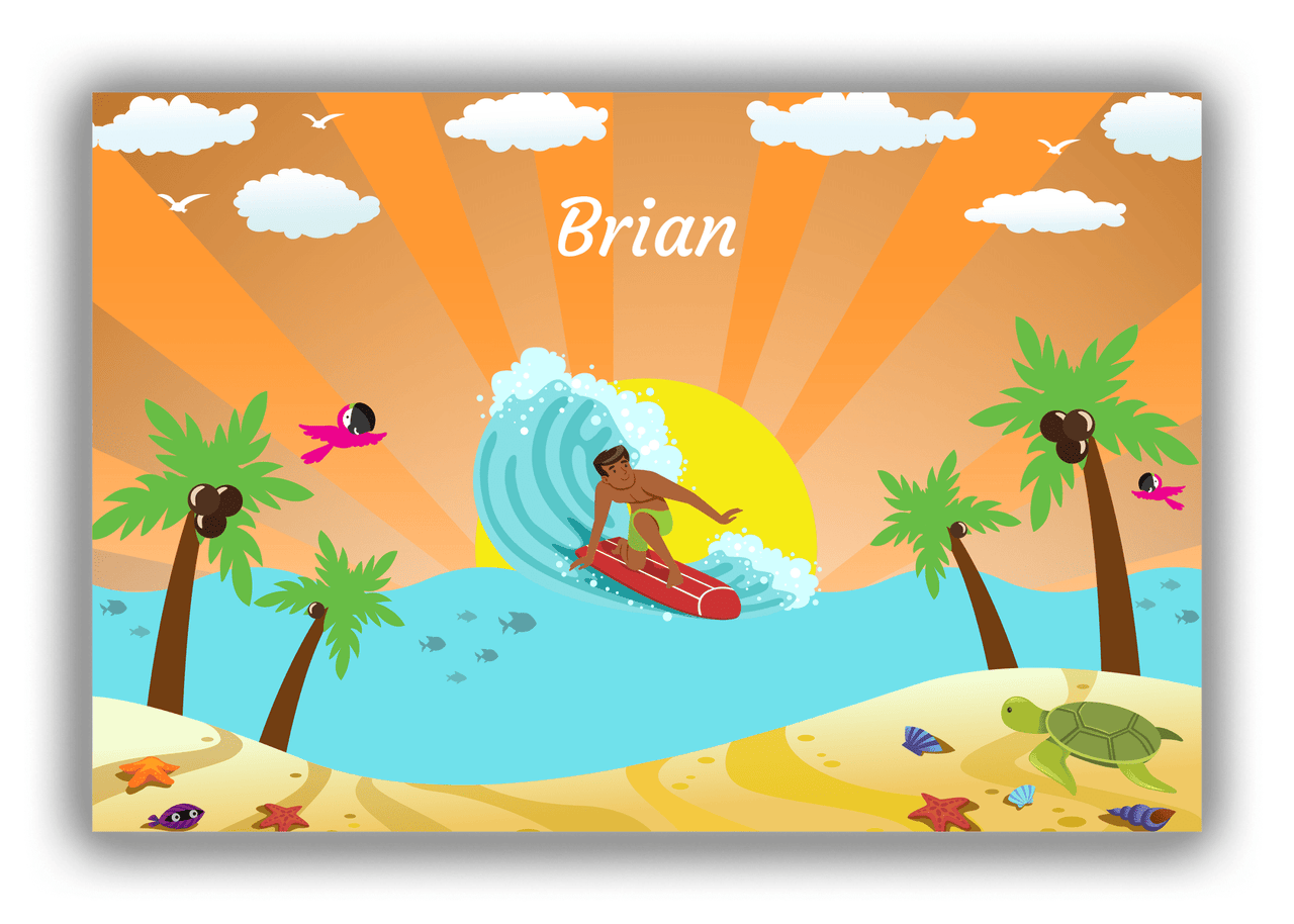 Personalized Surfing Canvas Wrap & Photo Print I - Orange Background - Black Boy II - Front View