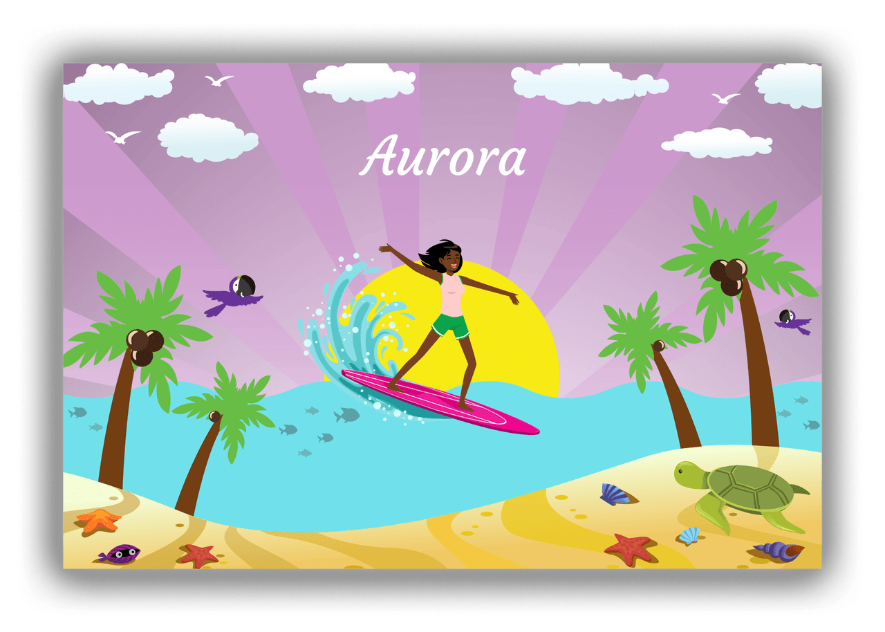Personalized Surfing Canvas Wrap & Photo Print II - Purple Background - Black Girl I - Front View