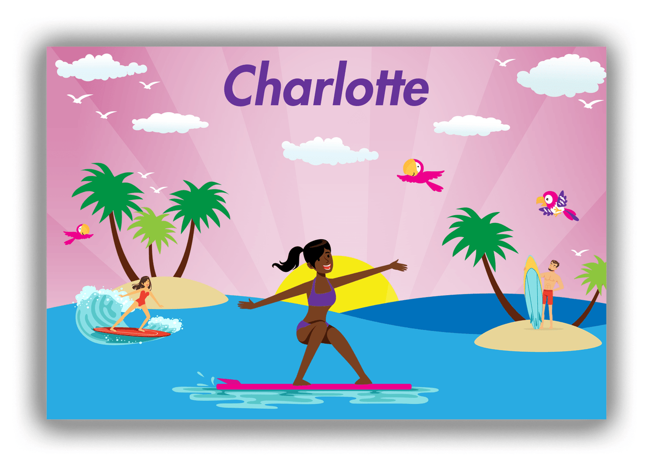 Personalized Surfing Canvas Wrap & Photo Print VI - Pink Background - Black Girl I - Front View