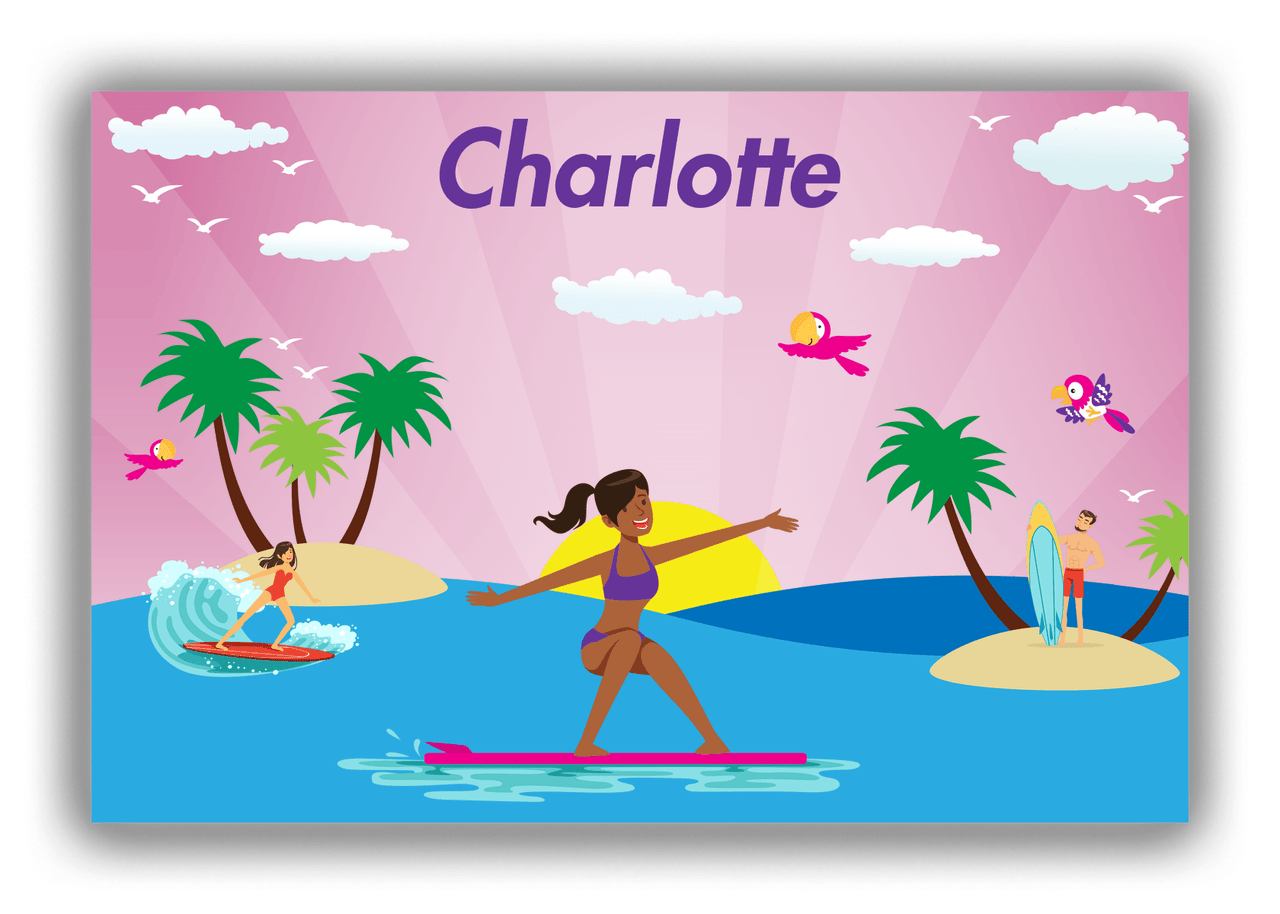 Personalized Surfing Canvas Wrap & Photo Print VI - Pink Background - Black Girl II - Front View
