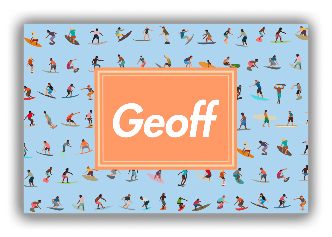 Personalized Surfing Canvas Wrap & Photo Print VII - Blue Background - Rectangle Nameplate - Front View