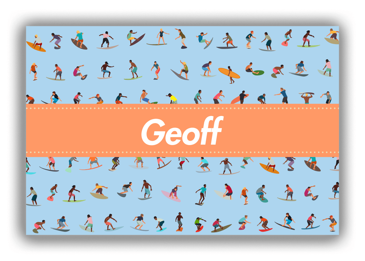 Personalized Surfing Canvas Wrap & Photo Print VII - Blue Background - Ribbon Nameplate - Front View