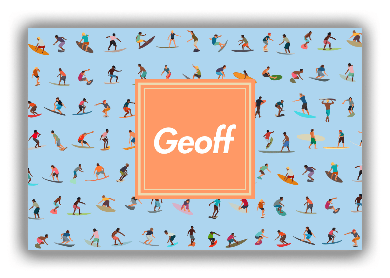 Personalized Surfing Canvas Wrap & Photo Print VII - Blue Background - Square Nameplate - Front View