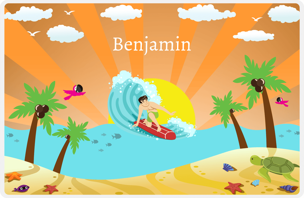 Personalized Surfing Placemat I - Orange Background - Asian Boy -  View