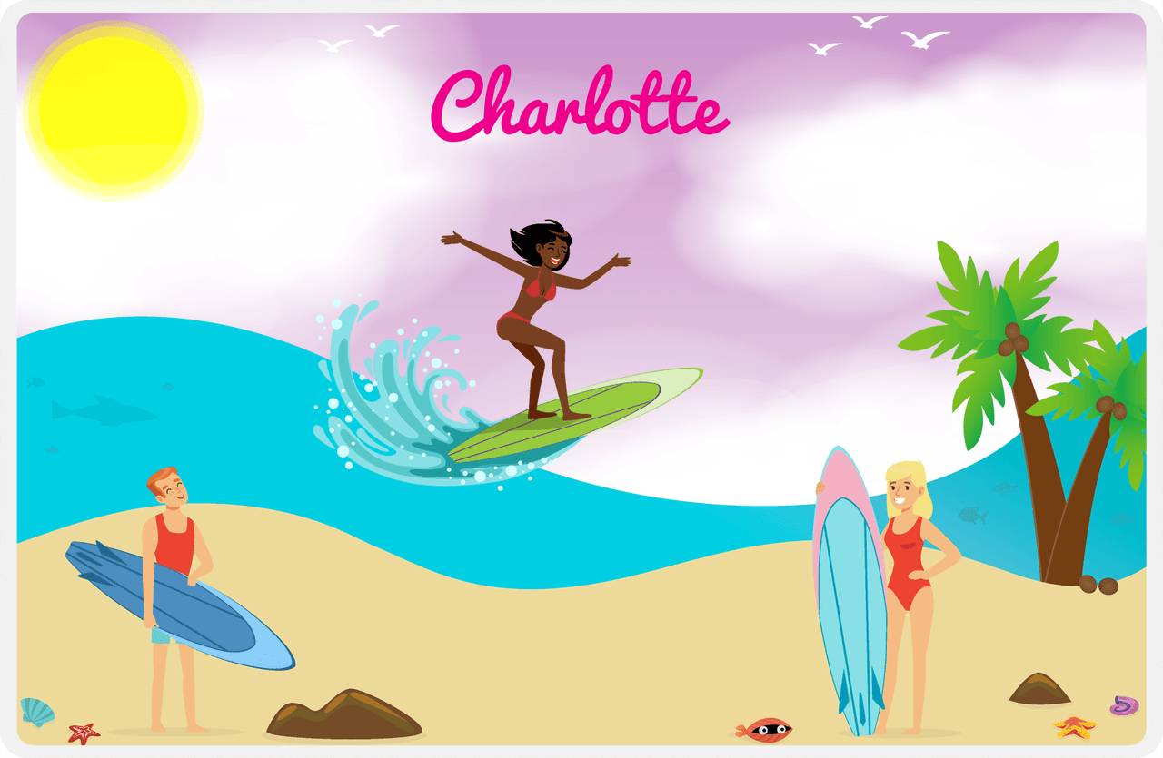 Personalized Surfing Placemat IV - Purple Background - Black Girl I -  View