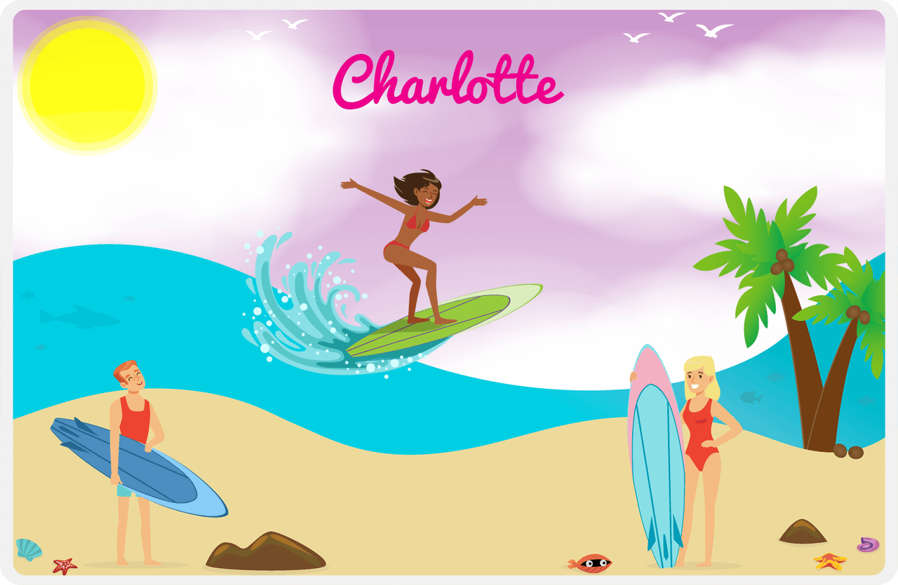 Personalized Surfing Placemat IV - Purple Background - Black Girl II -  View