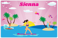 Thumbnail for Personalized Surfing Placemat VI - Pink Background - Black Hair Girl -  View