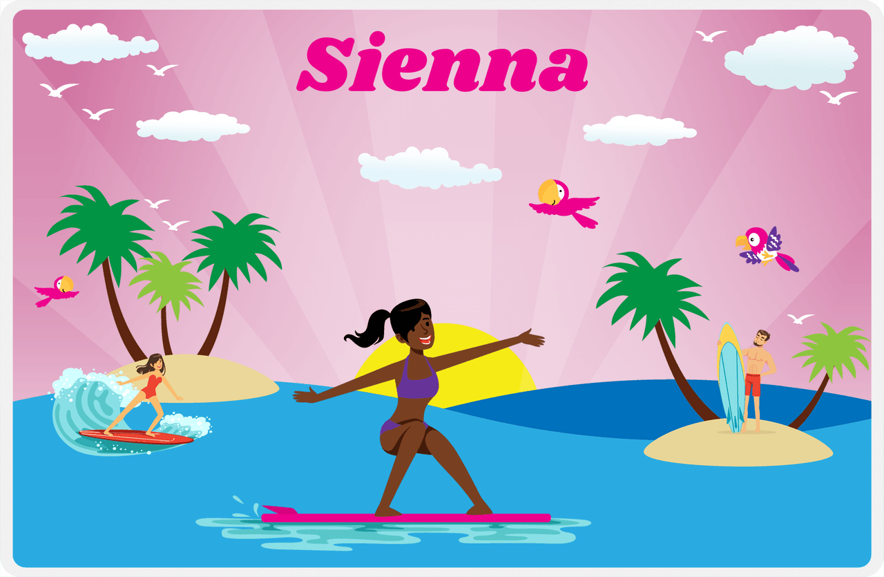 Personalized Surfing Placemat VI - Pink Background - Black Girl I -  View