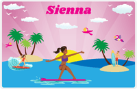 Thumbnail for Personalized Surfing Placemat VI - Pink Background - Black Girl II -  View