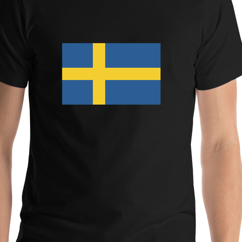 Sweden Flag T-Shirt - Black - Shirt Close-Up View