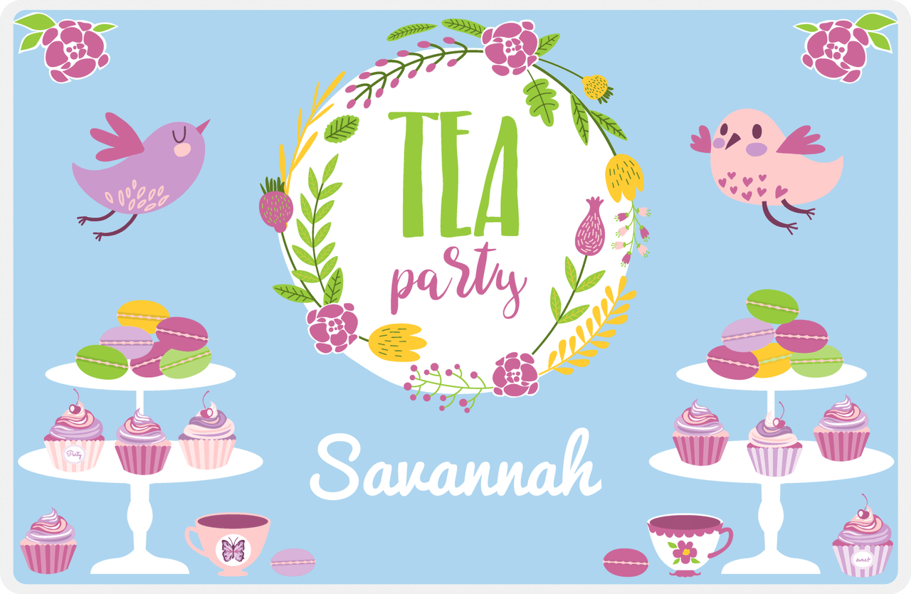 Personalized Tea Party Placemat I - Flower Wreath - Blue Background -  View