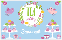 Thumbnail for Personalized Tea Party Placemat I - Flower Wreath - Blue Background -  View