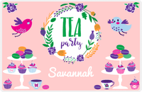 Thumbnail for Personalized Tea Party Placemat I - Flower Wreath - Pink Background -  View