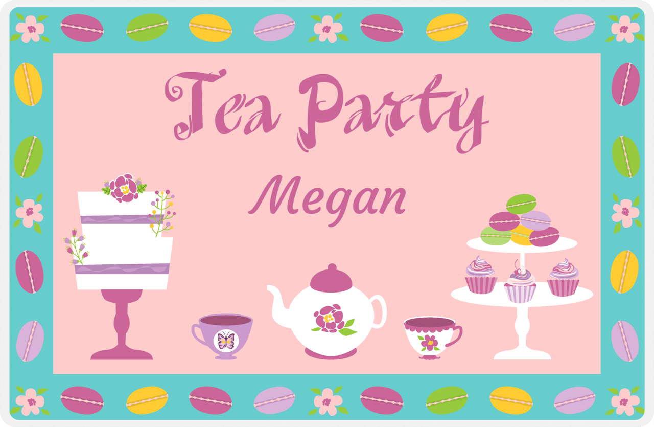 Personalized Tea Party Placemat II - Macaroons Border - Pink Background -  View